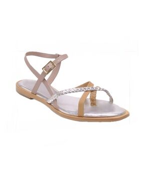 Free People Sunny Days Silver and Tan Strappy Sandals Size 11